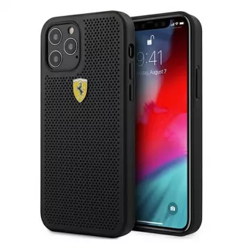 Ferrari FESPEHCP12MBK iPhone 12/12 Pro 6,1 inch svart hardcase On Track Perforated