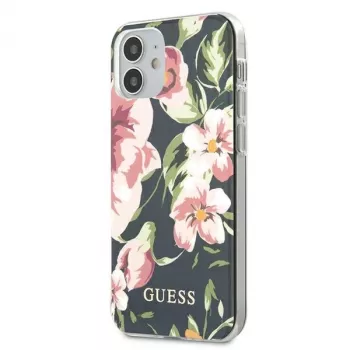 Guess Flower Collection bakstycke för Apple iPhone 12 mini – marinblå