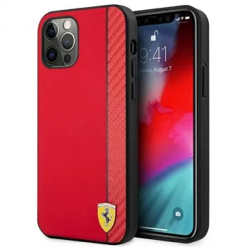 Ferrari FESAXHCP12LRE iPhone 12 Pro Max 6,7 inch rött hardcase On Track Carbon Stripe