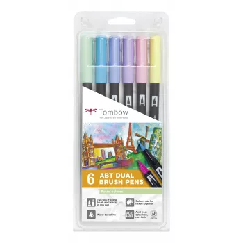 Tombow ABT-6P-2 Dual Brush Pen set - 6 färger - fin spets & penselspets - flerfärgade