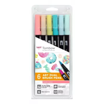 Tombow ABT-6P-4 Dual Brush Pen set - 6 pennor - fin & penselspets - flerfärgade - rund