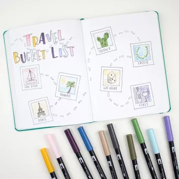 Tombow ABT-6P-4 Dual Brush Pen set - 6 pennor - fin & penselspets - flerfärgade - rund