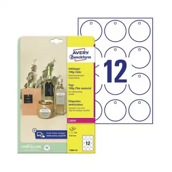Avery Zweckform T3004-10 icke vidhäftande runda etiketter, polyester, vit, 60 mm, 120 etiketter