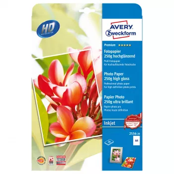Avery Zweckform 2556-20 Premium Glossy fotopapper, glansigt, A4, 250 g/m², 20 ark