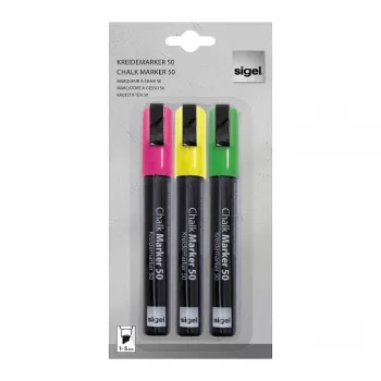 SIGEL Liquid Chalk Marker-set vattenbaserade avtorkbara rosa grön gul 3-pack