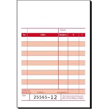 SIGEL KC621 formulärbok kassablock med additionsblad, 10 x 16,5 cm, 2 x 50 sidor, löpande numrerad