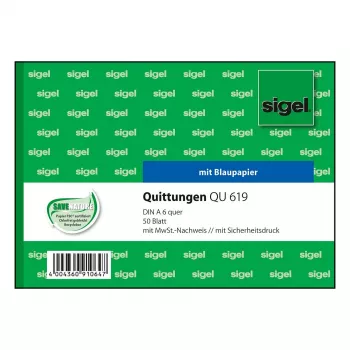 Sigel QU619 kvittoformulärbok, moms redovisas separat, A6 liggande, 50 blad