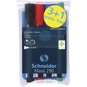 Schneider Maxx 290 Whiteboard and Flipchart Marker Assorted Colours 2.0 - 5.0 mm, Pack of 4