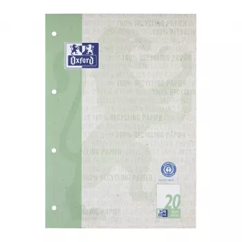 Oxford skolblock Recycling DIN A4 50 ark linjering 20 limmat i huvudet tom 4-hålad - A4