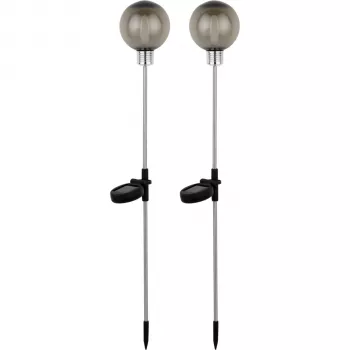 REV Ritter solcellsbelysning trädgård 2-pack rostfria kulor med jordspett IP44 6 h lystid 2920010050