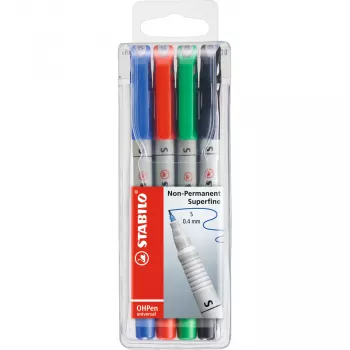 STABILO OHPen – 4 st – svart – blå – grön – röd – rund – extrafin – 0,4 mm – vattenbaserat bläck