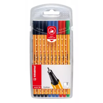 STABILO point 88 finelinerpenna 0,4 mm – blandade färger (svart, blå, grön, röd) – blisterförpackning