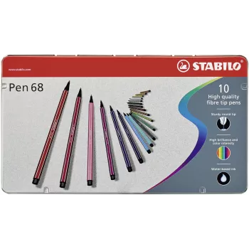 STABILO Pen 68 fiberpenna – 1 mm – 10 blandade färger