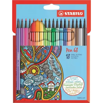 STABILO Pen 68 - fin - 18 färger - blandade - rund spets - 1 mm - blandade