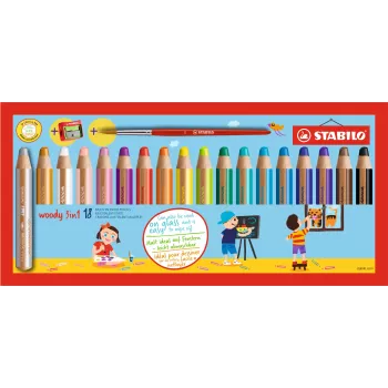 STABILO Woody 3 in 1 multitalang penna – mjuk – blandade färger – 18 st