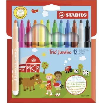 STABILO 380/12 finelinerpennor set - 12 olika färger (svart, blå, brun, grön, ljuscyan, ljusgrön, orange, persika, rosa, röd, vit, gul) - 0,4 mm spets - vattenbaserat bläck - plastetui