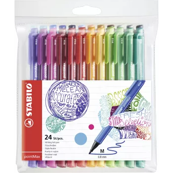STABILO pointMax finelinerpennor set - 24 olika färger - 0,8 mm fiberspets - vattenbaserat bläck
