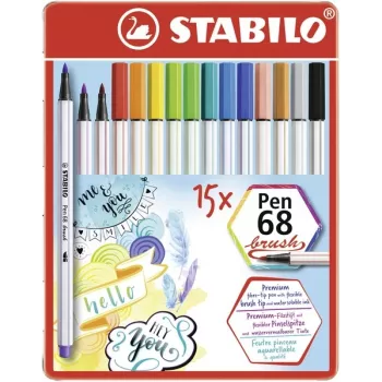 STABILO Pen 68 Brush - 15 färger - sortiment - vattenbaserat bläck - Tyskland - vuxna & barn