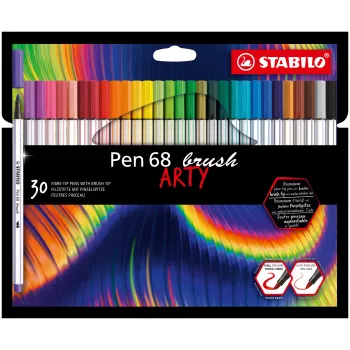 STABILO Pen 68 brush ARTY Edition brushpennaset – 30 blandade färger i kartongask