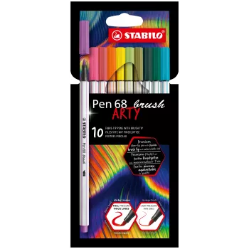 STABILO Pen 68 Brush ARTY Edition brushpennaset – 10 blandade färger i kartongask