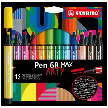 STABILO Pen 68 MAX 12-delat fiberpennaset ARTY Edition med kilspets i plastetui