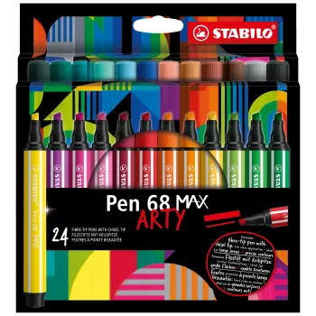 STABILO Pen 68 MAX 24 etui ARTY fiberpenna med kilspets