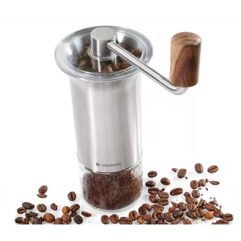 Zassenhaus kaffekvarn BARISTA rostfritt stål/glas handkvarn med keramiskt malverk