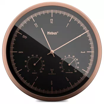MEBUS 19778 Radioväggklocka med termo-hygrometer, silver/svart, LCD-display, DCF77