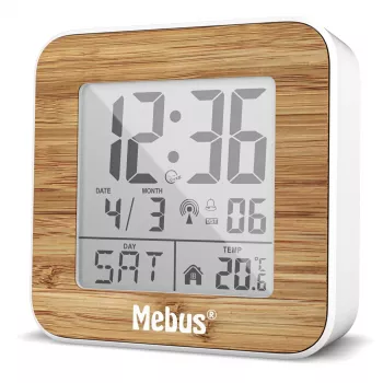 Mebus 27247 Radio-Controlled Digital Alarm Clock, White/Wood Look