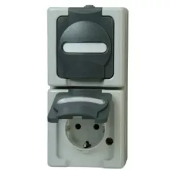 Heinrich Kopp 131456008 Schuko-uttag 2-fack vertikal, utanpåliggande, svart/grå, 250V, 16A