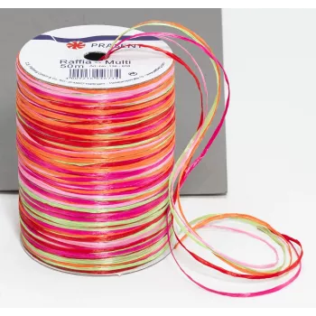 C.E. PATTBERG raffia presentband matt rosa/röd/orange/grön 3,0 mm x 50,0 m