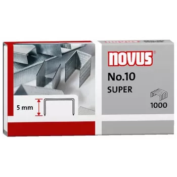 Novus Dahle No.10 SUPER häftklamrar - 5 mm benlängd - rostfritt stål - 1000 häftklamrar - kapacitet 20 ark