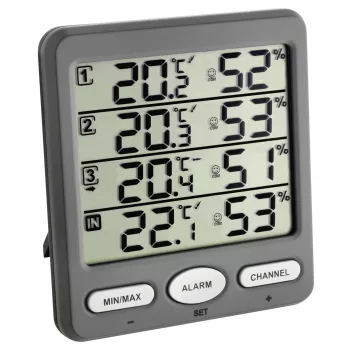 TFA Dostmann klimatmonitor trådlös termo-hygrometer inomhus utomhus grå