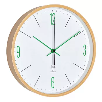 TFA Dostmann analog design radiostyrd väggklocka med lönnram, grön (60.3524.04)