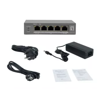 LevelOne GEP-0531 ohanterad PoE+-switch, 3x GE PoE+ (30W) + 1x Hi-PoE (60W), 60W budget, plast, skrivbordsmodell