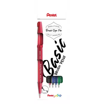 Pentel Sign Brush Pen set 4 blandade färger svart röd blå grön