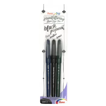 Pentel Arts Sign Pen Brush kalligrafipenselset svart 3-pack
