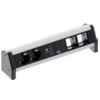Bachmann DESK 1 bordsanslutningsfält, aluminium, svart, 2 AC-uttag, 230 V, 16 A, USB-laddningsfunktion