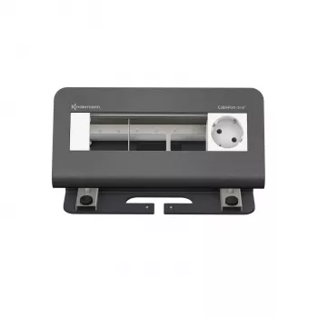 Kindermann CablePort desk² 4-fack skrivbordsanslutningsplatta - 4 schuko-uttag, 2x RJ45 Cat.6A, 2x USB-A, 1x HDMI, 1x USB-C, svart