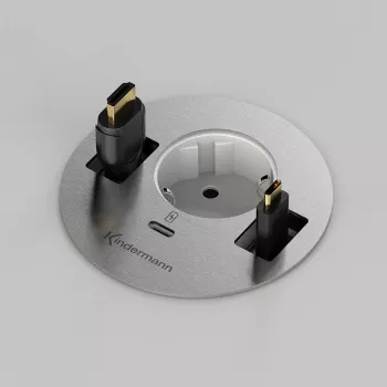 Kindermann CablePort table³ infälld bordsanslutningsenhet med 2x schuko, 2x RJ45, 1x HDMI, 1x USB-A, silver/svart