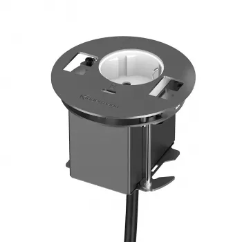 Kindermann CablePort table³ infälld bordsanslutningsenhet med 2x schuko, 2x RJ45, 1x HDMI, 1x USB-A, silver/svart