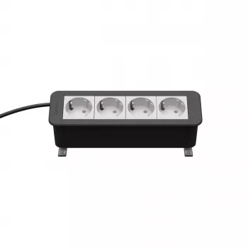 Kindermann CP Office Desk 4-Way strömmodul (4 x schuko, 3 m kabel, silver/svart)