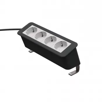 Kindermann CP Office Desk 4-Way strömmodul (4 x schuko, 3 m kabel, silver/svart)