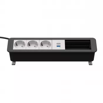 Kindermann CP Office Desk 6-f 3xStr 1xUSB A/C skrivbordsanslutningspanel silver/svart