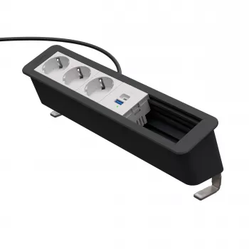 Kindermann CP Office Desk 6-f 3xStr 1xUSB A/C skrivbordsanslutningspanel silver/svart