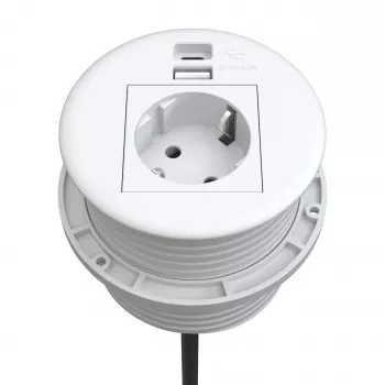Kindermann CablePort Table vit (STS-R90-2 vit) – bordsanslutningspanel med 2x Schuko-uttag