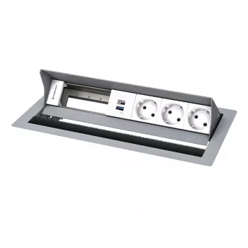 Kindermann CP Standard² 6-fack bordsanslutningspanel med 3x ström och 1x USB-A-laddfunktion, silver