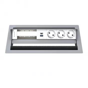 Kindermann CP Standard² 6-fack bordsanslutningspanel med 3x ström och 1x USB-A-laddfunktion, silver