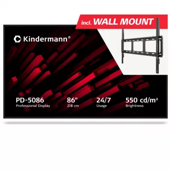 Kindermann Display PD-5086 86 inch 4K UHD professionell digital skyltskärm, 550 cd/m², 24/7, OPS-plats, icke-touch