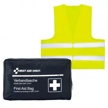 First Aid Only mc-förbandväska DIN 13167 blå med varselväst